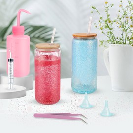 10 Pcs Snow Globe Tumbler Supplies for Glitter, Snow Globe Tumbler Kit with Bent Syringe, Tweezers, Small Funnel Squeeze Bottle - DIY Glass Cups Supplies for Glitter Snowglobe Tumbler Craft Cup Making