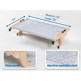 Zakkart Easy Seat Cat Perch for Window Sill - Hammock Design w/Pine Wood & Robust Metal Frame - Cat Window Seat for Large Cats and Kittens - Color: Natural Color Wood w/ Gray Bed, Size: Large