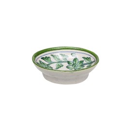 Tranquillo Blue Pottery Stoneware Oval Soap Dish with Floral Green Print with Holes for Drainage 13 x 10 x 4 cm