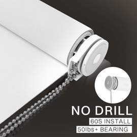 No Drill No Tools 100% Blackout Roller Shade | UV Protection | Easy-Care Fabric | Roller Blind for Windows & Doors | Pull Down Window Shade - White (42.5" W x 78" H)