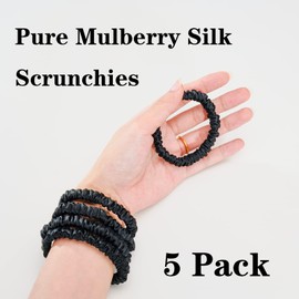 Silmer Coleteros De Seda Para Cabello Bicolor Hair Tie 100% Mulberry 22 Momme Pack De 5 (Negro) Talla Única 03Negro
