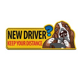 WIRESTER Reflective Student Driver Car Magnet, Reusable Magnetic Bumper Decal Sticker, Funny New Driver Safety Warning Sign for Car - New Driver Keep Your Distance Basset Hound Dog