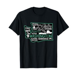 Washington Seattle Cute Map Tacoma Kennewick Forks Spokane T-Shirt