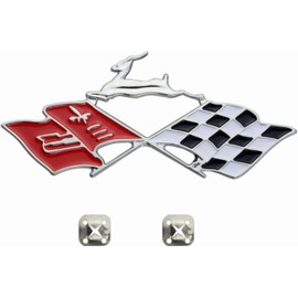 1Pc 1961 Impala Die Cast Rear Quarter Panel Emblem Crossed Flag 3D Badge Sticker KC4525 Replacement for Impala (Chrome/Red)