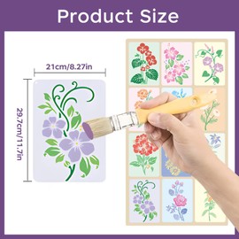 12 Piece Large Flower Stencil Set (21 x 29.7 cm), Stencils for Wall Design, Reusable Spring Stencils for Painting for DIY, Furniture, Floor, Scrapbooking, Textile Design & Crafts