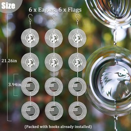 Leafcraft 12Pcs Bird Scare Discs Set Reflective 3D Stainless Steel Wind Spinner Outdoor Garden Hanging Decor Bird Devices Deterrent Reflector to Scare Bird Away from Yard Patio (Eagle & America Flag)