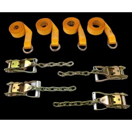 Safe N Secure 2" x 10' Gold Diamond Weave Lasso Wheel Strap w Chain Tail Ratchets | Pack of 4