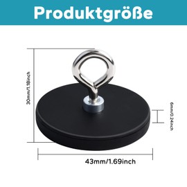 MIN CI Neodymium Magnets Hooks Strong Large Pack of 4 Round Magnets with Thread D43 x 6 mm M4 Magnets Screwable Rare Earth Magnet Magnets with Hole Rubberised Magnets for Screwing on Pot Magnet