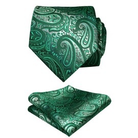 Alizeal Paisley Men's Gradient Tie and Pocket Square Set, Dark Green