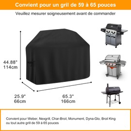Barbecue Cover, Gas Grill Cover, 166 x 66 x 114 cm, High Performance Gas Grill Cover, Waterproof, Grill Cover with Adjustable Straps for Weber Spirit, Genesis, Char-Broil Monument