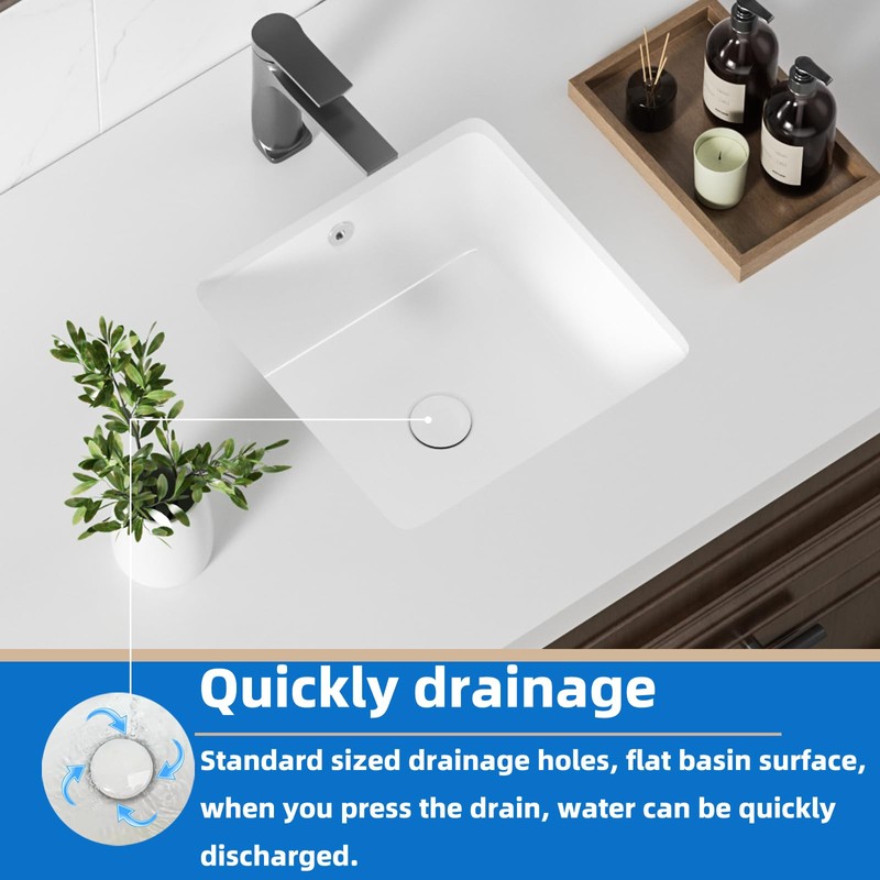 14 Inch Small Square White Undermount Bathroom Sink 13.75" x