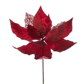 Vickerman 11" Copper Velvet and Glitter Mesh Poinsettia Flower on Stem, 6 per Bag.
