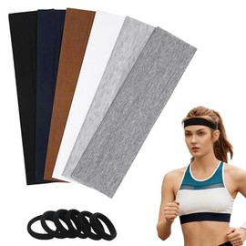 Janety Bandas para el Cabello Deportivas, Pack de 6 Diademas de Algodón Elásticas + 6 Ligas - Absorbe el Sudor para Hombre y Mujer - Yoga, Gimnasio, C
