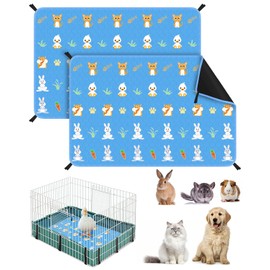 Bissap 2 Packs Guinea Pig Cage Liners, 24''X36'' Washable Guinea Pig Pee Pads Non Slip Reusable Fast and Super Absorbent Bedding for Small Animals Rabbit Hamster Chinchillas Rat - Blue
