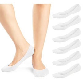 JaosWish Women No Show Socks Ultra Low Cut Liner Socks Non Slip Invisible Socks for Loafer Boat Flats 6 Pairs,White,3-5