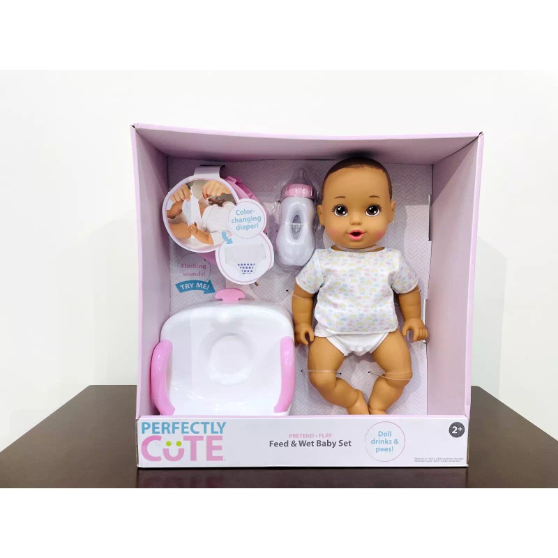 Perfectly Cute Feed & Wet 14” Baby Set - Brunette