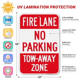 Fire Lane No Parking Sign, Fire Lane No Parking Tow-Away Zone Sign, 2Pack-18"x12" Engineer Grade Rust Free Reflective Aluminum, Fade Resistant, Weatherproof，UV Protected, Easy to Mount
