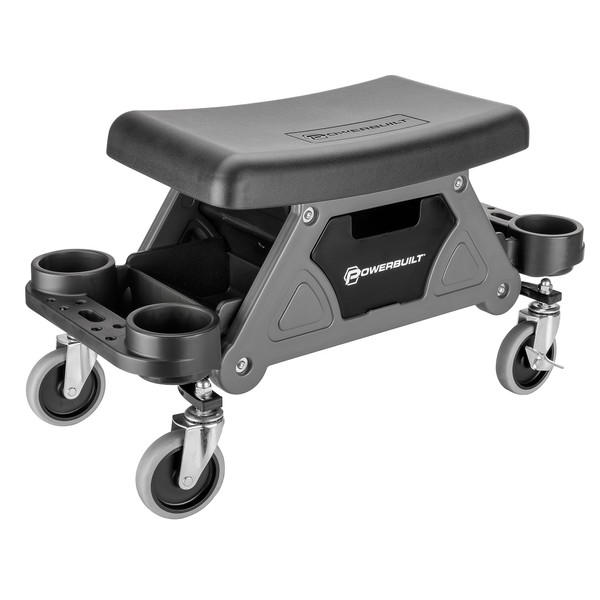 Powerbuilt Heavy-Duty Utility Rolling Seat Upgraded with Padding, Sturdy Locked in Trays, Premium Wheels for Garage Work - Grey 642924ECE