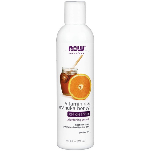 NOW Solutions, Vitamin C and Manuka Honey Gel Cleanser, Brightening System, Promotes Healthy-Looking Skin, 8-Ounce