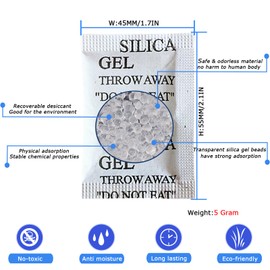 Silica Gel Packets, 50PCS 5 Gram Premium Moisture Absorbers, Desiccant Packs for Storage, Transparent Rechargeable Oxygen Humidity Packs Bags for Spices, Jewelry, Clothes, Shoes, Boxes, Electronics