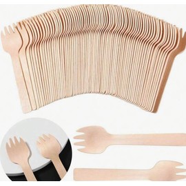 Paquete de 200 CucharaTenedores Desechables de Madera MINI. - Medida: 10 cm - Ecologicas y compostables. - Ideal para Helado o pastel - El complemento perfecto para tu fiesta.