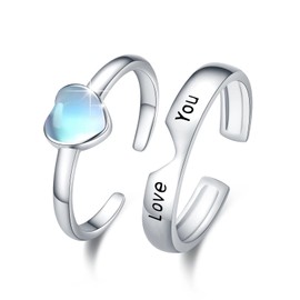 ZIPPICE Couple Moonstone Ring Sets 925 Sterling Silver Ring Love You Promise Rings for Couples Valentine's Day Christmas Birthday Jewellery Gifts