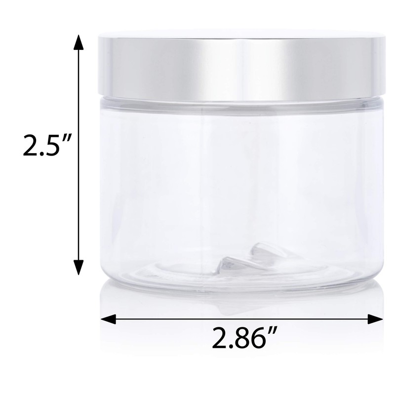 6 oz Clear PET Plastic Jar with Silver Metal Overshell