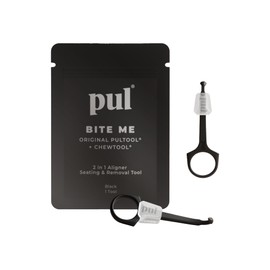 PUL Chew Tool & Clear Aligner Removal 2 in 1 Combo Tool - Compatible with Invisalign Removable Braces & Trays, Aligners, Retainers, Dentures - Hygienic Oral Care - Compact & Durable - 2 Pack, Black