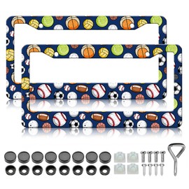 HCSS 2PCS Ball License Plate Frames,Cool Balls Aluminum Metal License Plate Holder Cover Car Accessory,Rust-Proof Waterproof Car Decorative Tag Frames for Standard US 12x6 Inch