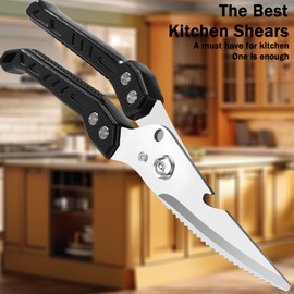 SLEMOON Heavy Duty Kitchen Poultry Shears - Professional Food Scissors for Spatchcocking Chicken, Cutting Raw Meat & Poultry Bones, Thick Steel Blades, Spring-Loaded, Dishwasher Safe Black