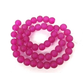 DeDa Gemstone Beads 50 Czech Frosted Sea Glass Round / Rocaille Beads - Matte - Cerise / Fuchsia 6mm