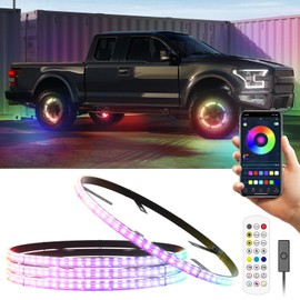 SUNPIE RGB Lights Wheel Lights for Truck 14.5inch Wide Angle Wheel Well Lights for SUV/Cars w/17inch and 18inch Tire Rim w/Sequential LED&Turn Signal and Brake Lights, Universal Kit