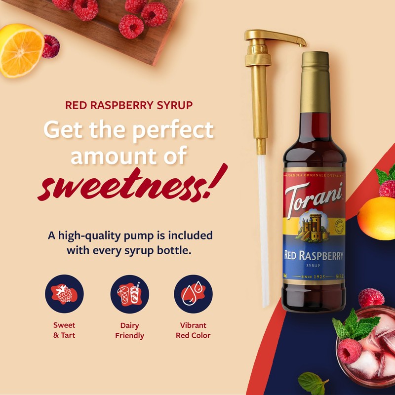 Torani Red Raspberry Syrup for Drinks, Flavoring for Iced Tea,