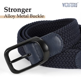WERFORU 2 Pack Stretch Woven Belts Men's Elastic Braided Belt 1 3/8 Casual Golf Belt for Jeans Pants Black+Navy Blue