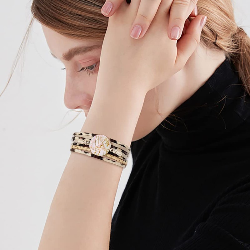 Wowanoo brace Wowanoo 3Pack Leather Cuff Bracelet Set Multilayer Wrap