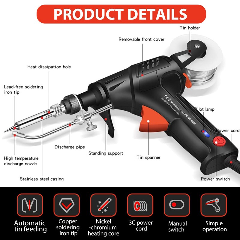 Versatile Manual Soldering Gun, Welder Five-Piece Set, Internally Heated Industrial