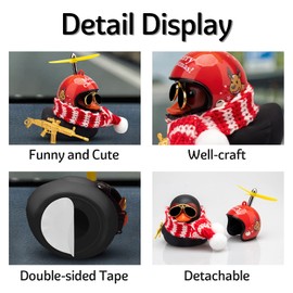 wonuu Rubber Duck Car Ornaments Pink Duck Car Dashboard Decorations Set with Propeller Helmet, Sunglasses, and Gold Chain. (T-Christmas-Black)