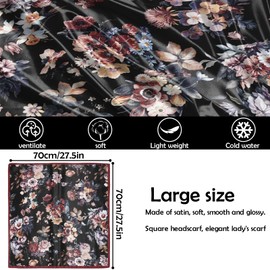 BHAHB Silk Feeling Scarf 27.5 Inches Large Square Satin Head Hair Wrap Sleeping Fashion Lightweight Cute Aesthetic Handbag Decoration for Women Girls-Rhomboid-Roses