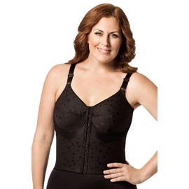 Elila Jacquard Posture Group Front Hook Longline Bra 5415 Black - 38 - B