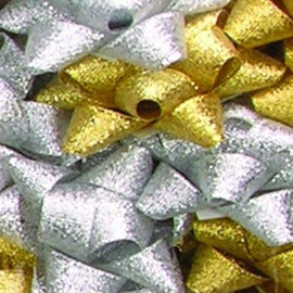 Club Pack of 15 Loop and 64 Medium Gold and Silver Metallic Craft Ribbon Bows 2.5"