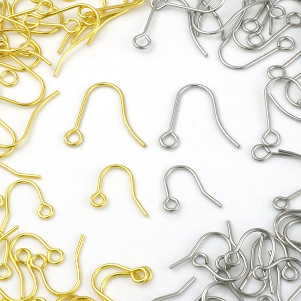 Surgical Stainless Steel Piercing Hook Parts, Hypoallergenic, Gold, Silver, 2 Sizes, Set of 120