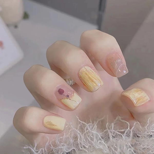 Press on Nails Coffin Short Length, 24 Pcs Natural Glossy