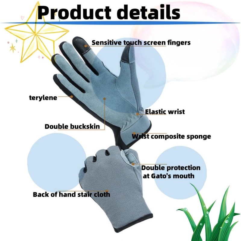Lightweight Work Gloves,Touch Screen Flex Deerskin Leather Garden Gloves for
