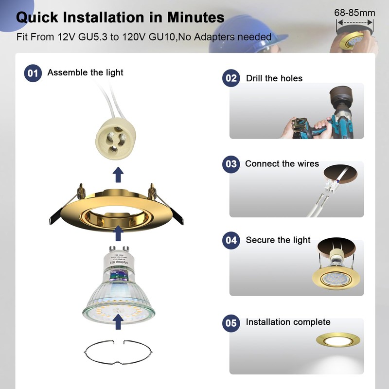 6 Pack Spotlight Fixtures Gu10 Recessed Frame Spotlight, Compatible with
