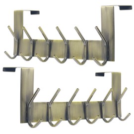 Dseap Over The Door Hook Hanger - 6 Hooks Over Door Coat Rack for Hanging Clothes Hat Towel, Bronze, 2 Packs