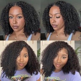 Curly Clip In Extension Human Hair 14 Inch Kinky Curly Clip in Hair Extensions Real Human Hair Brazilian Remy Human Hair Extensions for Women Per Set with 20 Clips Double Weft 8Pcs 110g Natural Black