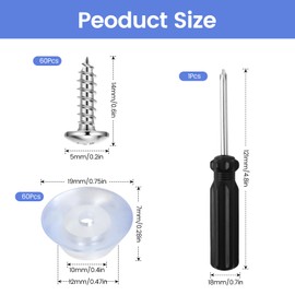 Pack of 60 Rubber Feet with Screws, Transparent Rubber Feet, Screwable with Stainless Steel Screws, Cutting Board, Rubber Feet, Round Rubber Feet, Screw-On Pads for Kitchen Appliances, Furniture