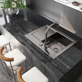 VEELIKE Black Galaxy Granite Countertop Contact Paper Waterproof Peel and Stick Countertops for Kitchen 15.7''x354'' Black Granite Contact Paper Self Adhesive Vinyl Countertop Wallpaper for Bathroom