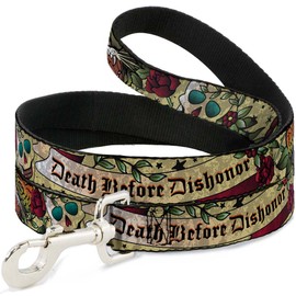 Dog Leash Death Before Dishonor Tan 4 Feet Long 0.5 Inch Wide