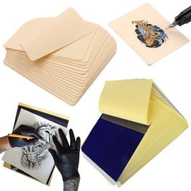 Tattoo Skin Practice with Transfer Paper, Rayyl 30Pcs Tattoo Fake Skin and Tattoo Transfer Paper Including 10Pcs 1mm Thick Tattoo Skin and 20Pcs Stencil Paper for Beginners & Artists Tattoo Supplies